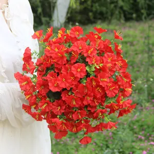 Vibrant red artificial morning glory flower bouquet for home and outdoor garden decor