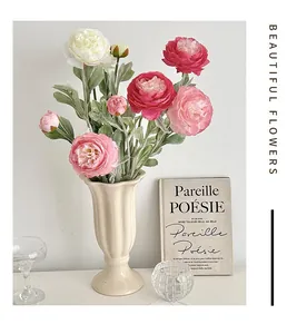 Artificial Ranunculus bouquet with three flower heads in a minimalist vase decor