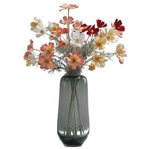 Artificial Cosmos bouquet in a grey glass vase for home and wedding decor