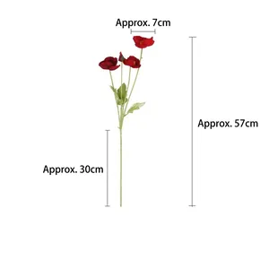 Künstliche rote Klatschmohnblume mit beflocktem grünem Stiel für Deko