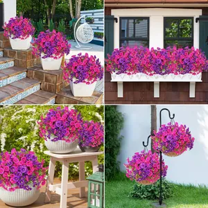 Vibrant pink and purple artificial petunia flowers for outdoor garden decoration.