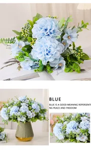 Detailed views of realistic blue artificial pompon mum flowers for elegant home decor