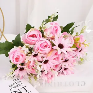 Künstlicher Rosen Gänseblümchen Strauß Seidenartiger Stoff Kunststoff Florale Dekoration Für Wohnzimmer Hochzeit Heimdekor