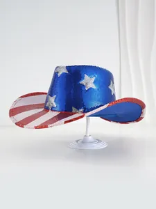 Chapeau de cowboy étincelant à paillettes drapeau américain pour fêtes et carnavals