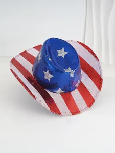 Détail macro du chapeau de cowboy à paillettes drapeau US, idéal pour festivals et fêtes