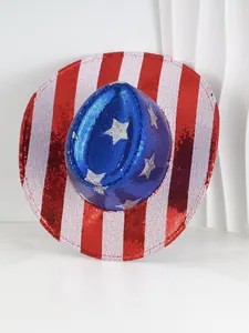 Vue de dessus détaillée du chapeau de cowboy à paillettes avec drapeau américain