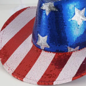 Chapeau de cowboy à paillettes avec drapeau américain pour fêtes et célébrations