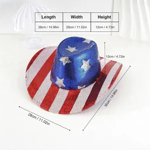 Chapeau de cowboy drapeau américain à paillettes 38x28x12cm pour fête et spectacle
