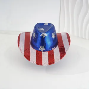 Chapeau de cowboy à paillettes drapeau américain pour fêtes patriotiques et festivals