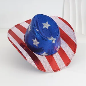 Chapeau de cowboy étincelant à paillettes drapeau américain pour fête du 4 juillet