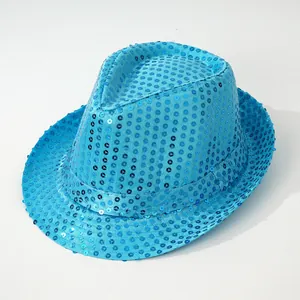 Elegante sombrero fedora de lentejuelas azules con diseño de corazón para fiestas y más
