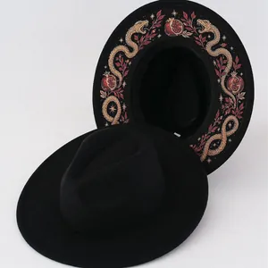 Gothic Retro Polyester Fedora Hut Mit Breiter Krempe Digitaldruck Schlange Mond Schmetterling Muster Sonnenschutz Filzhut Unisex