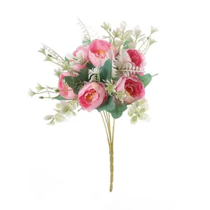 Lifelike pink 6-stem artificial peony bouquet for elegant home and wedding decoration