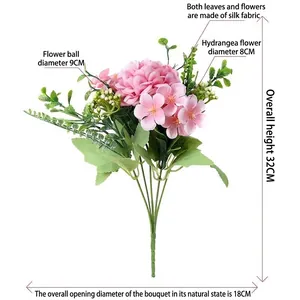 32cm artificial silk flower bouquet with pink hydrangea and cherry blossoms for home decor