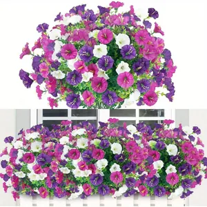 Mixed purple and white artificial morning glory flowers for outdoor garden decoration