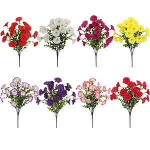 Eight bunches of colorful artificial morning glory flowers with eucalyptus for garden decor