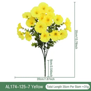 Realistic yellow artificial morning glory bouquet with eucalyptus, 13.78 inches height