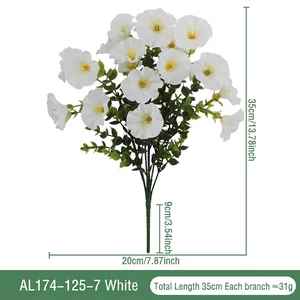 Artificial white morning glory bouquet with eucalyptus leaves, 35cm total length