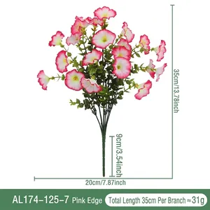 Artificial pink edge morning glory with eucalyptus leaves, 35cm height