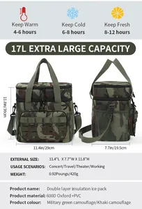 Große isolierte Camouflage-Picknicktasche mit 17L Fassungsvermögen und 600D Oxford-Material.