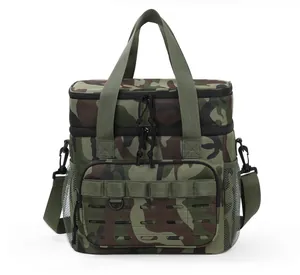 Vorderansicht der getarnten zweilagigen Outdoor-Picknick-Kühltasche mit Schultergurt