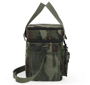 Große isolierte Picknicktasche mit Tarnmuster, zweilagig und mit Netztasche vorne