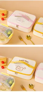 Borsa pranzo isolata portatile con simpatici motivi di orso e coniglio e manico