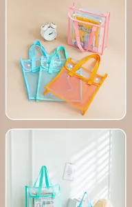 Vista detallada de bolsas de PVC transparente de colores para libros y documentos escolares