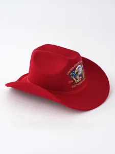 Red wool western cowboy hat featuring detailed 250th Anniversary United States embroidery