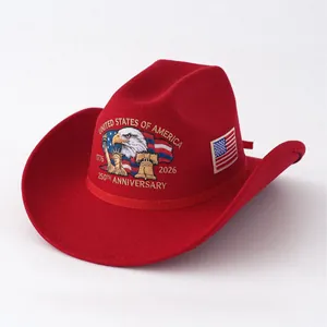 US Independence Day Anniversary Cowboy Hat Western Fedora Eagle Flag Graphic Polyester Hat For Celebration Unisex Accessory