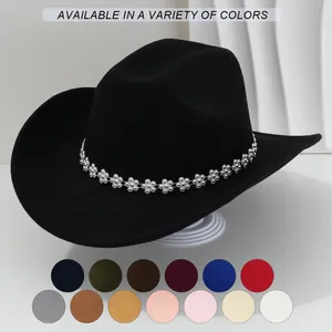 Lussuoso Cappello Fedora Western Cowboy per Donna Uomo Poliestere Tesa Larga Curva Decorazione Fiore Strass Matrimonio Festa Jazz