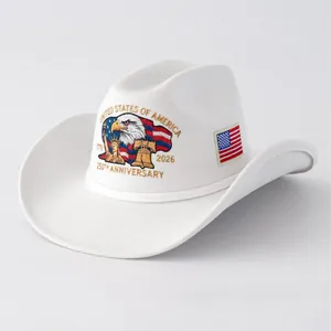White felt cowboy hat for 2026 USA 250th Anniversary with detailed eagle embroidery