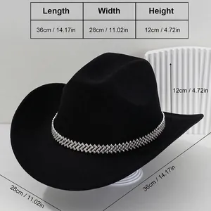 Schwarzer Bohemian-Cowboyhut mit Strassband und Maßen 36x28x12cm für Damen und Herren