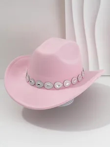 Elegant pink cowboy hat with teardrop rhinestone trim for music festivals and events
