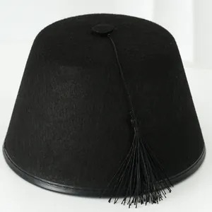 Sombrero Fez clásico de fieltro negro con borla para fiestas de disfraces y eventos