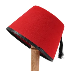 Sombrero turco Fez rojo clásico con borla negra para regalo de fiesta de disfraces