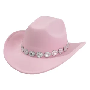 Elegant pink cowboy hat with decorative rhinestone teardrop band for music festivals