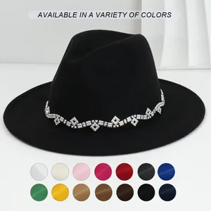 Vintage Fedora Hut Damen Polyester Elegant Strass Diamant Band Party Hochzeit Schmuck Hut Damen