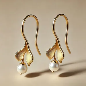 Pendientes Largos de Cola de Sirena de Oro de Lujo Francés Perla Artificial Estilo Oceánico Pendientes de Cobre Para Mujer Joyería Regalo