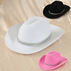 Chapeau de Cowboy Western pour Femme en Polyester à Bord Large Fedora Avec Bande en Strass pour Festival de Musique Fête Spectacle Accessoire Costume