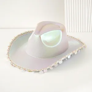 Detailed Shell Template Wholesale Women's Holographic Cowboy Hat With Heart Crown And Shell ...