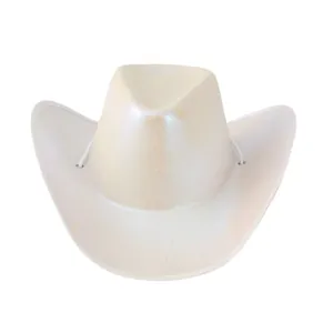Irisierender weißer Space-Cowboyhut mit holografischem Finish für Party-Kostüme