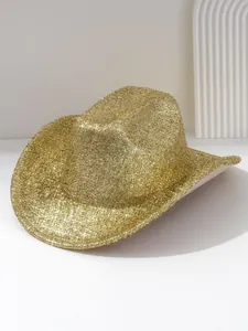 Chapeau de cowboy doré scintillant avec finition métallique texturée pour festivals