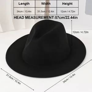 Black gothic fedora hat with detailed size measurements and head circumference info
