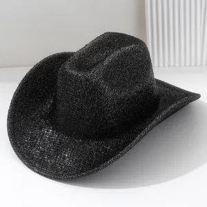 Chapeau de cowboy noir scintillant style Y2K pour les festivals de musique et fêtes