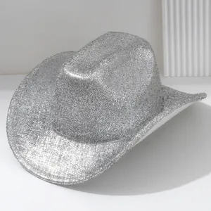 Chapeau de cowboy argenté scintillant pour les festivals de musique Y2K et fêtes