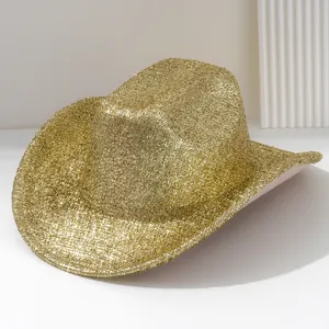 Chapeau de cow-boy occidental doré scintillant de style Y2K pour festivals et fêtes