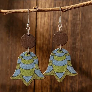Orecchini a Goccia in Legno Vintage a Forma di Mughetto Orecchini Pendenti Floreali Stampati a Righe Bohémien per Donna Regalo