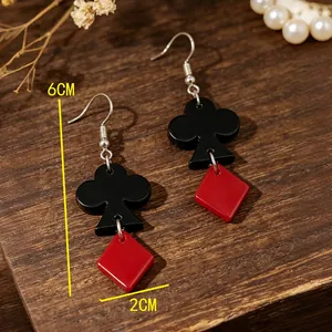 Detailed close-up of acrylic poker card earrings with 6cm by 2cm measurement guides.
