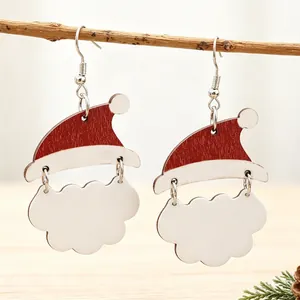 Orecchini a Goccia Bohemian Babbo Natale in Legno Stampato Cappello Rosso Barba Bianca Orecchini Pendenti per Donna Gioielli Festivi
